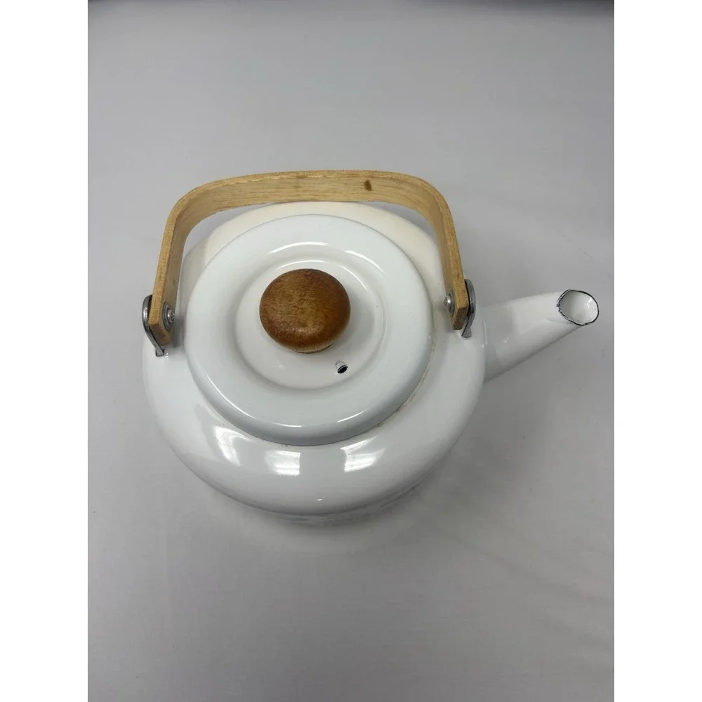 Vintage National Housewares Metal Teapot Kettle Floral Garden Bamboo 1985 Granny